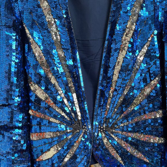 Vintage 100% Silk Sequin Beaded Starburst Long Sleeve Blazer Jacket Cardigan Top - Picture 6 of 7